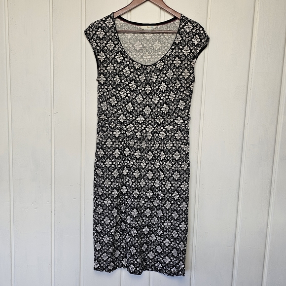 Boden Margot Scoop Neck Cap Sleeve Jersey Black White Print Midi Dress Sz 8L - Picture 2 of 10